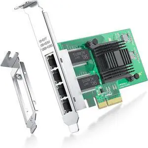 I350-T4 Network Card, 4 Port NIC, Low Profile, Gigabit Ethernet Network Adapter Card with  I350-AM4 Controller, fit Windows/XP/Linux/VMware ESX/ESXi*, Quad RJ45 Ports, PCI-E 2.1 X4