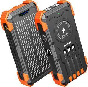 Solar Charger Power Bank 42800mAh Wireless Portable Charger with USB-C in/Output QC3.0 Fast Charging 15W 4 Ports Outdoor Battery Pack Built-in Dual Led Flashlights for iPhone  etc
