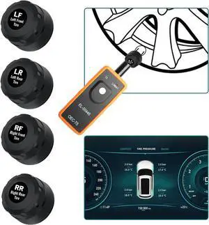 TPMS Sensor for GM Chevy Silverado Buick Cadillac GMC Pontiac, 315MHz Tire Pressure Sensor Replaces# 13598771,13598772, 4 Tire Sensors with 1 TPMS Relearn Tool, External, Easy to Install