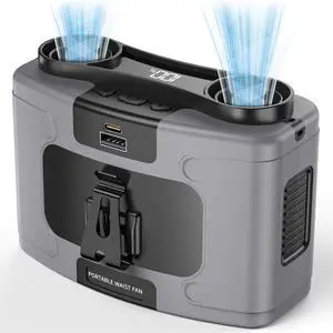 20000mAh Portable Waist Fan, Personal Fan Clip on with Rechargeable Battery operated, 40H Cooling,10 Speeds,16000RPM Hands-Free Belt Neck for Outdoor Jobsite Gardening Camping Travel (Grey)  Grey