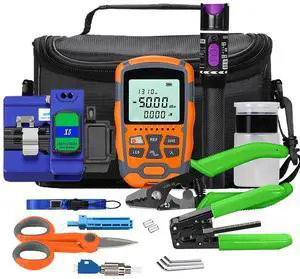 YICIZOL 30km Visual Fault Locator,Optic Fiber power Meter with FC,SC Connector, Optic Fiber Cleaver and FC/UPC(Male) to LC/UPC(Female) Adapter FTTH tool kits for CATV enginee (YC-X5)