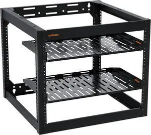 ECHOGEAR 10U Network Rack - Wall Mountable Heavy Duty 4 Post Design Holds All Your Networking & AV Gear - Open Frame Design Includes 2 1U Vented Shelves & Mounting Hardware