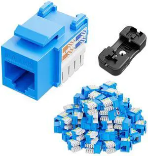iwillink 10Gbps Cat6 Keystone Jack and Punch-Down Stand, 50-Pack, RJ45 Ethernet Keystone Jacks, 90-Degree UTP Modular Punch Down Keystone Jack Adapter, Blue
