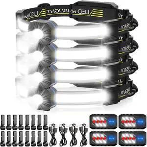 LED Headlamp 1000lumens 230° Widebeam Headlight 4 Packs USB Rechargeable HeadLamp with Red Taillight Lightweight Waterproof Headband Light for Camping Running Hiking Hard Hat Headlamp