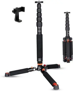 Camera Aluminum Monopod with Metal Tripod Base.6 Sections 18-69inch Adjustable, Leg Diameter 28mm,up to 13lbs - Black