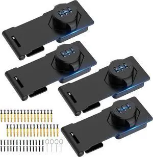 Household Cabinet Password Hasp Locks, Cabinet Locks with Combination, Door Security Slide Latch for Small Barn Doors, Bathroom, Outdoor, Garden (4 Pack Black) Household Cabinet Password Hasp Locks, Cabinet Locks with Combination, Door Security Slide Latch for Small Barn Doors, Bathroom, Outdoor, Garden (4 Pack Black)