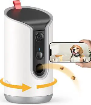 2K Pet Camera Treat Dispenser, 360°View Dog Camera with Phone App, 5G&2.4G Wi 2-Way Talk Pet Cam Indoor for Cats Remote Treat Tossing, Motion Alerts, Auto Tracking