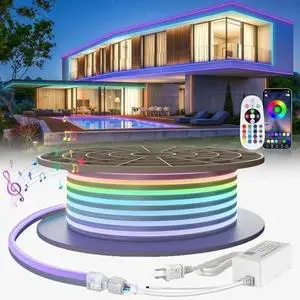Led Strip Lights 50ft / 15m Daylight White 6000K Waterproof IP65 Flexible LED Light Strip AC 110-120V Led Lights for Bedroom, Indoor & Outdoor, Power Adapter Included