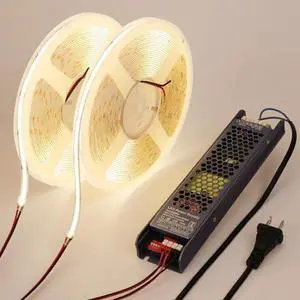 24V COB LED Strip Light Outdoor Waterproof 65.6ft (2 Rolls of 32.8ft), 4000K Natural White 11W/M 312LEDs/M CRI 93 LED Tape Light with Power Supply for Bedroom Courtyard Living Room Ceiling