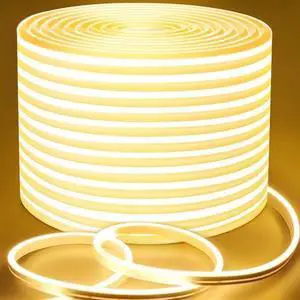 Outdoor Neon Rope Lights, 49.2ft Warm White IP65 Waterproof Dimmable Led Strip Lights, 24V 3000K Silicone 1800 LEDs Neon Lights for Indoor, Outdoor, Balcony, Patio, Garden, Stairs