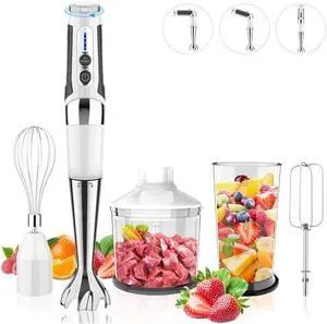 Cordless Immersion Blender, 4-in-1 Rechargeable Electric Hand Blender, 21-Speeds & 3-Angle Adjustable with 700ml Chopper, 700ml Beaker, Egg Whisk and Beater for Smoothies, Soup, Baby Food (Grey)