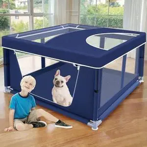 42x42x26 Inches Puppy Playpen with Top Cover, Dog Playpen for Small or Puppy, DogFence Pet Playpen for Indoor & Outdoor, Sturdy Safety Dog Pen with Durable Mesh Windows, Blue