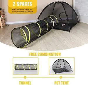Outdoor Cat Enclosures for Indoor Cats- 5 in 1 Outdoor Cat Tent with Tunnel- Cat Houses for Outdoor Cats- Outdoor Cat Enclosures- Portable Pet Playpen for Cats Puppy and Small Animals black
