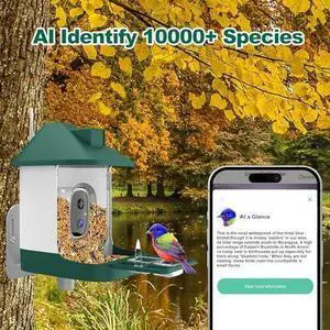 Bird Feeder with Camera,Smart Birdwatching Camera with Solar Powered,AI Identify Species,Instant Notifications,FHD Live View,Auto Record Video in Backyard,Ideal Gifts for Family and Bird Lovers