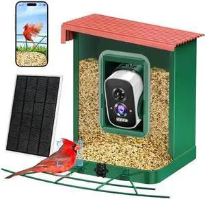 Metal Smart Bird Feeder with Camera  Solar Powered, AI Bird Identification & 2.5K HD Auto Capture Videos, Arrival Notifications, 2.1L Capacity & 100% Durable Design