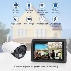 Wireless Security Camera System | 7" Touchscreen Monitor and 2 HD Cameras | AC Powered, Two-Way Audio, Free APP, 32GB SD Card and Battery Installed, Model VS802