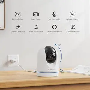 2K Home Security Cameras-2.4Ghz WiFi Indoor Camera with 360° Motion Detection for Pets/Nanny/Baby/Dog, 2 Way Audio, 24/7 SD Card Storage, Cloud Storage, Works with Alexa & Google Home, D1 4P