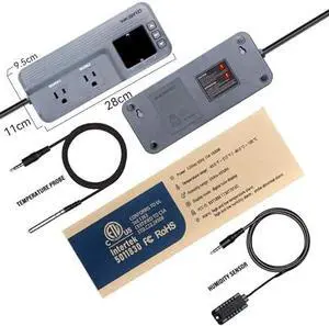 Temperature and Humidity Controller ITC-608T Pre-Wired Dual Stage Thermostat 120VAC 15A 1800W ETL Listed Mushroom Greenhouse Homebrew