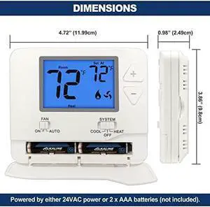 5 Pack Non-Programmable Digital Thermostat for Home, up to 1 Heat/1 Cool with 4.5 sq. inch Display, Compatible with Single Stage Electrical and Gas/Oil System, White