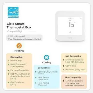 Smart Thermostat Eco | Energy Star Certified Thermostat | Supports Conventional Systems up to (2H/2C) & Heat Pumps (4H/2C) | Free C-Wire Adapter in Box | NOT for Mini Split Systems | (Black)