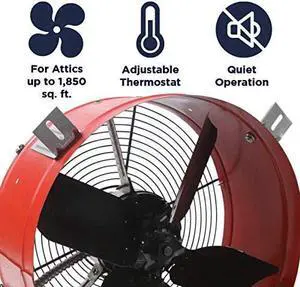Air Professional Grade Gable Mount | Power Attic Ventilator, 2.6-Amp 60-Hz Motor and 14-Inch Blade | Quiet Home Attic Fan 1300 CFM | 1,850 SQ. FT. (Red)
