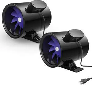 Silent Inline Duct Ventilation Booster Fan 6 Inch 300 CFM Quiet Vent Exhaust Blower for Hydroponics Grow Tent Greenhouse Kitchen Bathroom, 2 Pack, Black  6'' 2-Pack