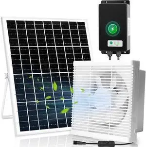 Solar Powered Rechargeable Exhaust Fan, 25W Solar 8" Ventilation Vent Fan with 66.6 Wh Battery Backup for Outside Greenhouse, Chicken Coop, Shed, Pet House