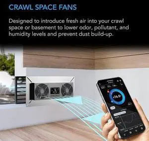 AIRTITAN T8, Crawlspace Basement Ventilator Fan, with WiFi App-Compatible Temperature Humidity Controller, IP-55 Rated, Exhaust