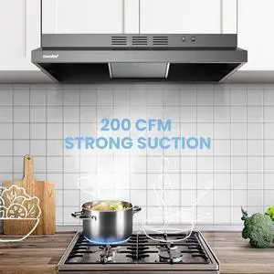 CVU30W2AST 30 Inch Ducted Ductless Vent Durable Stainless Steel Kitchen Reusable Filter, 200 CFM, 2 Speed Exhaust Fan Under Cabinet Range Hood