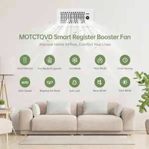 Booster Fan Fits 4 x 10 Register Holes, Smart Control Heating Cooling AC Vent Fan, 10-Speed Quiet Register Vent Booster Fans with Thermostat Control & Remote Control