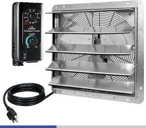 20" Wall Mounted Shutter Exhaust Fan, Automatic Shutter, with Thermostat and Variable Speed controller, 2.2A, 3368 CFM, 5000 SQF Coverage Area Silver (ILG8SF20V-ST)