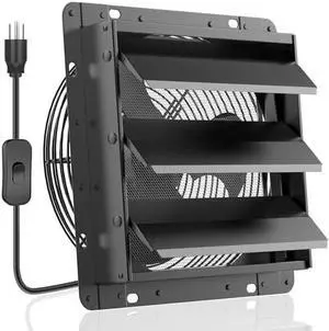 Upgraded 10 Inch Shutter Exhaust Fan, 647CFM Low Noise Shed Exhaust Fan with Mesh Screen for Basement, Gable, Chicken Coop Ventilation Use, Black