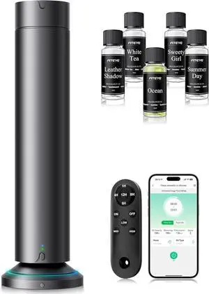Waterless Scent Diffuser Kit Include 5x20ml Essential Oils, Essential Oil Diffuser for Home, Hotel & Office, APP&Remote Control, Quiet Operation, Pets and Kids Friendly, Max Coverage 1500 Sq Ft