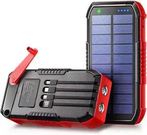 Solar Power Bank, 66800mAh, Hand Crank, 22.5W USB-C Fast Charging, 6 Outputs & 4 Inputs, SOS/Strobe/Compass, for Camping/Hiking/Trips (Red)