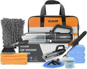 Car Cleaning kit, Car Interior Detailing kit with 10000pa Car Vacuum Cleaner, Wheel Brush, Windshield Cleaner Tool, Microfiber Towel, Wash Mitt, Interior and Exterior Car Wash kit with Bag