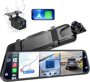 10" Mirror Dash Cam with Android Auto & CarPlay 2.5K Rear View Mirror Camera 10" Mirror Dash Cam with Android Auto & CarPlay 2.5K Rear View Mirror Camera