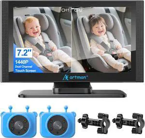 Artman Dual 1440P Baby Car Camera for 2 Kids with 7.2 Inch Touch Screen | Dual IR night vision cameras with easy no-damage install. Perfect backseat baby monitor for parents and pet owners. Artman Dual 1440P Baby Car Camera for 2 Kids with 7.2 Inch Touch Screen | Dual IR night vision cameras with easy no-damage install. Perfect backseat baby monitor for parents and pet owners.