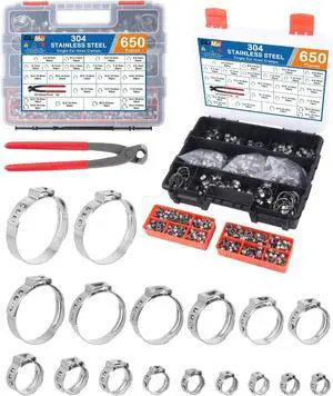 650PCS 17 Sizes Single Ear Hose Clamps, 304 Stainless Steel Crimp Hose Clamps Assortment Kit with Ear Clamp Pincer, 5.3-33.1mm Stepless Cinch Rings Crimp Assortment Kit for Auto/Pipe/Fuel Line 650PCS 17 Sizes Single Ear Hose Clamps, 304 Stainless Steel Crimp Hose Clamps Assortment Kit with Ear Clamp Pincer, 5.3-33.1mm Stepless Cinch Rings Crimp Assortment Kit for Auto/Pipe/Fuel Line