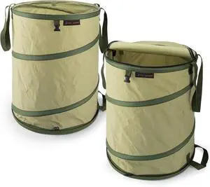 29 Gallon Hard Bottom Collapsible Trash Can, Green, 2-Pack | Heavy Duty, Collapsible Garden Bag, For Weeds, Leaf, Yard & Party Waste 29 Gallon Hard Bottom Collapsible Trash Can, Green, 2-Pack | Heavy Duty, Collapsible Garden Bag, For Weeds, Leaf, Yard & Party Waste