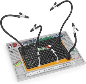 Magnetic Helping Hands Soldering Station with 6 Flexible Arms, Heat-Resistant Mat, Cutting Mat & Ruler for DIY & Electronics Repair Magnetic Helping Hands Soldering Station with 6 Flexible Arms, Heat-Resistant Mat, Cutting Mat & Ruler for DIY & Electronics Repair