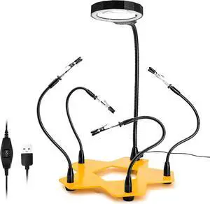 LED Lighted Magnifying Third Hand Soldering PCB Holder Tool Five Arms Helping Hands Crafts Jewelry Hobby Workshop Helping Station Non-slip weighted base, LED Lamp LED Lighted Magnifying Third Hand Soldering PCB Holder Tool Five Arms Helping Hands Crafts Jewelry Hobby Workshop Helping Station Non-slip weighted base, LED Lamp