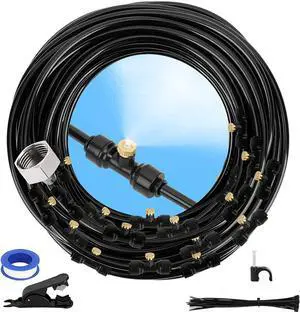 Misting Cooling System, DIY 98.5FT(30M) Misting Line +30 Brass Mist Nozzles+ a Brass Connector(3/4'') Outdoor Mister System for Patio Waterpark Garden Trampoline Greenhouse Misting Cooling System, DIY 98.5FT(30M) Misting Line +30 Brass Mist Nozzles+ a Brass Connector(3/4'') Outdoor Mister System for Patio Waterpark Garden Trampoline Greenhouse