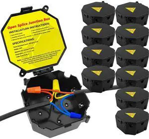 Black Open Splice Junction Box (10 Pack), Splice Box Wire Electrical Junction Box with Cover V0 Flame Retardant Rating(Highest Level) Black Open Splice Junction Box (10 Pack), Splice Box Wire Electrical Junction Box with Cover V0 Flame Retardant Rating(Highest Level)