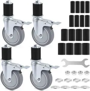 4 Inch Prep Table Caster Wheels Set, 4 Heavy Duty Expanding Stem Casters Fit 7/8", 1", 1-1/2", 1-5/8" Tube Leg with Brake for Stainless Steel Table, Cart, Furniture Legs, Kitchen Workbench 4 Inch Prep Table Caster Wheels Set, 4 Heavy Duty Expanding Stem Casters Fit 7/8", 1", 1-1/2", 1-5/8" Tube Leg with Brake for Stainless Steel Table, Cart, Furniture Legs, Kitchen Workbench