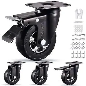 4 Inch Caster Wheels Set of 4 Heavy Duty Natural Elastic Rubber Wheels with Locking 2200Lbs Load Capacity, Silent Swivel 360° Rotation. Ideal for Industrial Carts, Trolleys, Workbenches, and Casters 4 Inch Caster Wheels Set of 4 Heavy Duty Natural Elastic Rubber Wheels with Locking 2200Lbs Load Capacity, Silent Swivel 360° Rotation. Ideal for Industrial Carts, Trolleys, Workbenches, and Casters