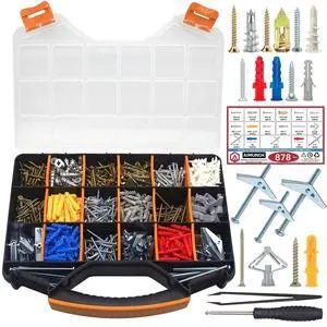 878-Piece Value Combo Set Plastic Drywall Anchor kit with Screws and Wing Nut Kit for Hanging Heavy Items on Drywall, 10 Sizes Total Plus Screw tweezer Tool Set 878-Piece Value Combo Set Plastic Drywall Anchor kit with Screws and Wing Nut Kit for Hanging Heavy Items on Drywall, 10 Sizes Total Plus Screw tweezer Tool Set