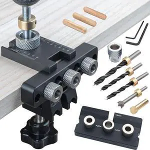 3-in-1 Dowel Jig Kit - Pocket Hole Jig with Adjustable Woodworking Drill Locator, 8/10/15mm Bits, Precision Guide for Furniture Assembly, DIY Projects, Durable Aluminum Alloy 3-in-1 Dowel Jig Kit - Pocket Hole Jig with Adjustable Woodworking Drill Locator, 8/10/15mm Bits, Precision Guide for Furniture Assembly, DIY Projects, Durable Aluminum Alloy