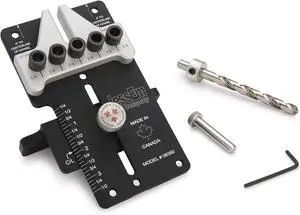 08350 3/8" Dowelling Jig Precision Woodworking Joinery Tool with Main Body, Angle Guides and Hardened Drill Bushings 08350 3/8" Dowelling Jig Precision Woodworking Joinery Tool with Main Body, Angle Guides and Hardened Drill Bushings