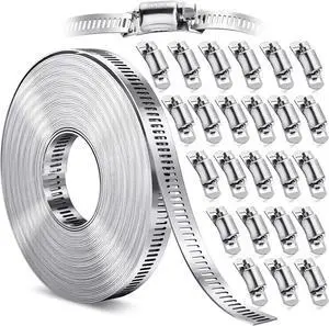 Hose Clamps- Stainless Steel Hose Clamp DIY 50FT Metal Strap + 24 Stronger Fasteners Large Adjustable Worm Gear Clamps for Fuel Line, Plumbing, Automotive, Mechanical, Pipe, Tube,Garden,Duct Hose Clamps- Stainless Steel Hose Clamp DIY 50FT Metal Strap + 24 Stronger Fasteners Large Adjustable Worm Gear Clamps for Fuel Line, Plumbing, Automotive, Mechanical, Pipe, Tube,Garden,Duct