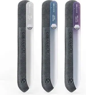 Czech Crystal Glass Nail File 3 Pack in Suede Sleeves - Professional Manicure & Pedicure Products for Smooth Easy Shaping of Natural Nails - Ideal Nail Care Gift Czech Crystal Glass Nail File 3 Pack in Suede Sleeves - Professional Manicure & Pedicure Products for Smooth Easy Shaping of Natural Nails - Ideal Nail Care Gift